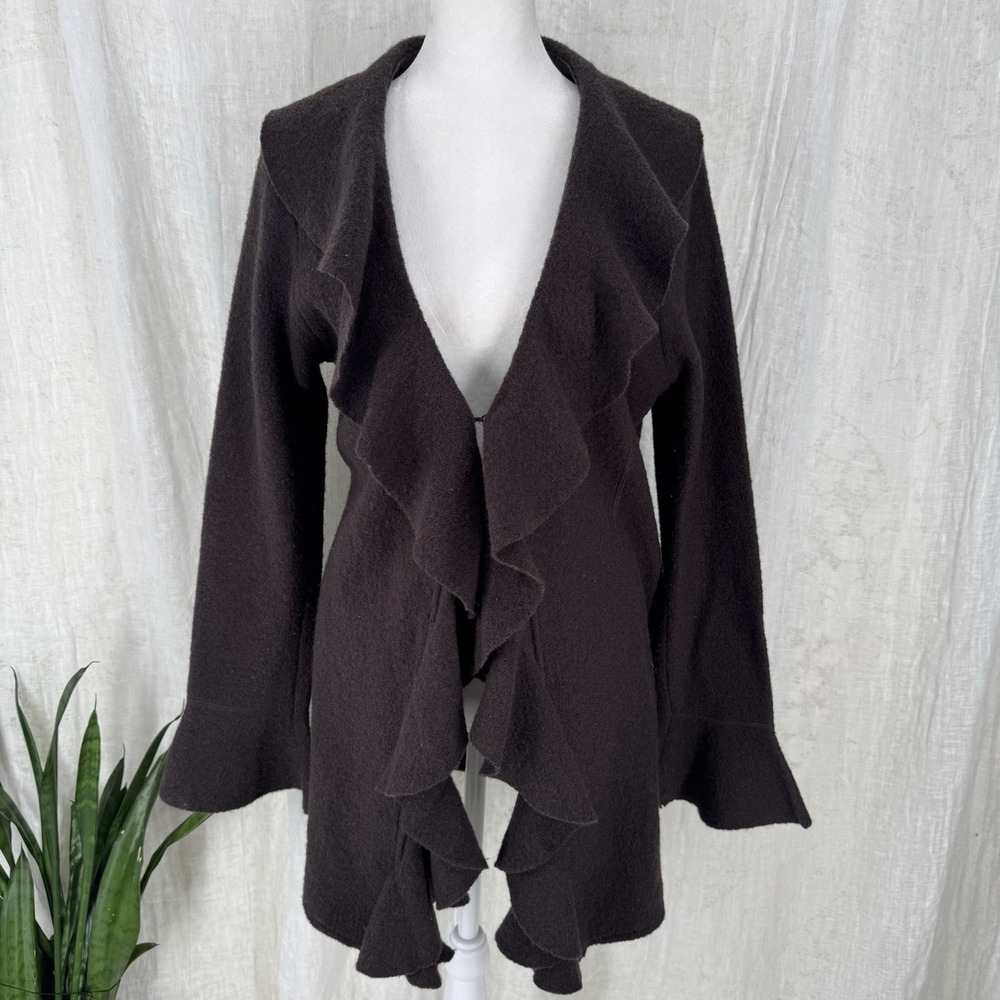 Vtg Y2K Wool Ruffle Cardigan S Fairy Grunge Whimsigoth Boho Witchy Dark Romantic